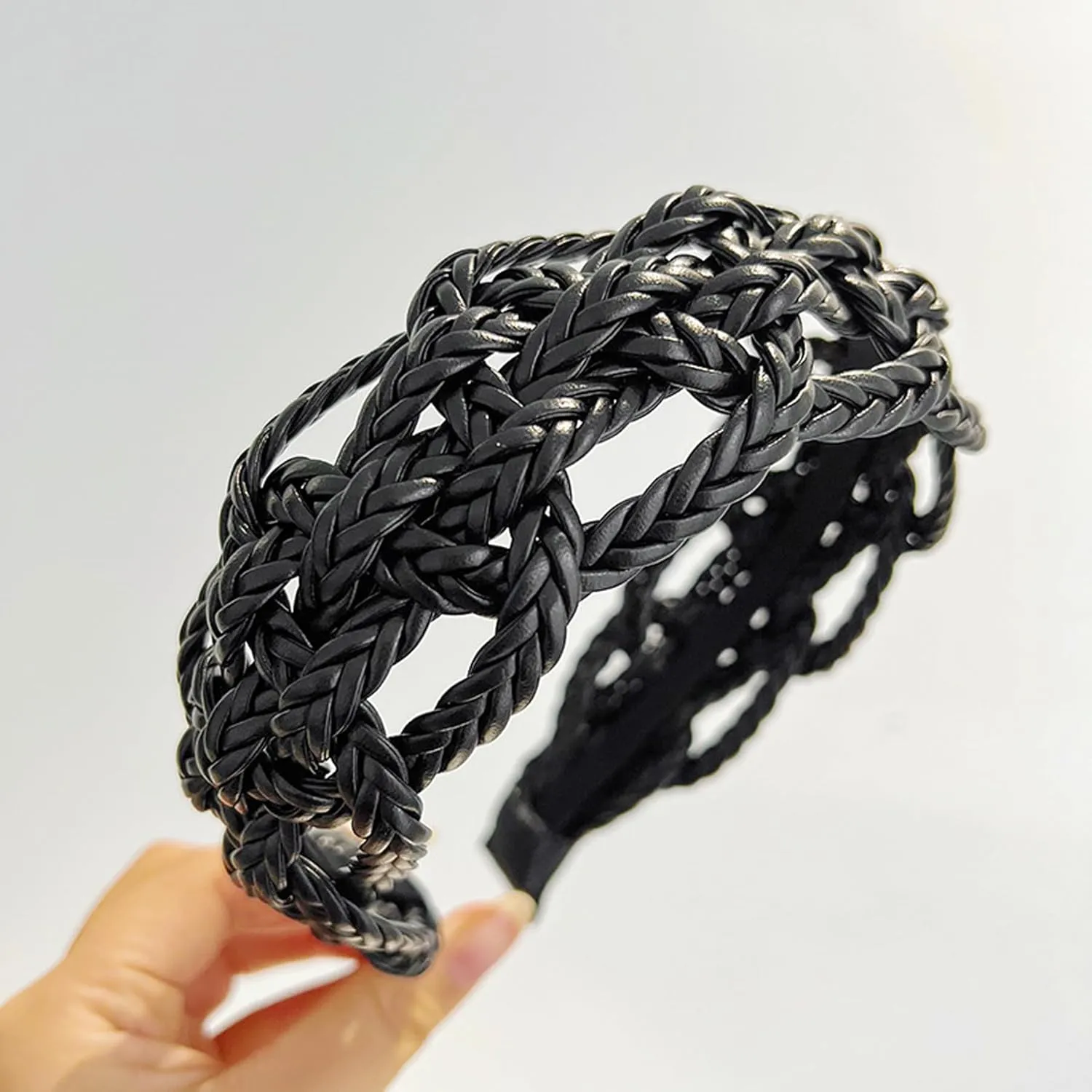 i-lan 2 Pack Knitting Style Headbands,Comfortable Black Beige Head Bands with 2.3 Inch Width, Boho Padded Hair Band Headwear Hoop for Girls, Ladies, Women