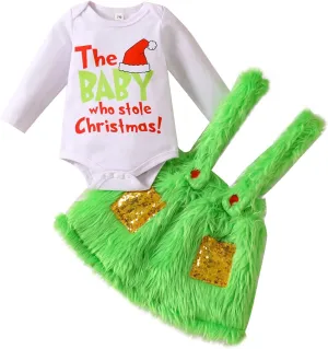 IBTOM CASTLE Newborn Baby Girls Boys Christmas Long Sleeve Romper Suspenders Fluffy Outfits Fancy Dress Up Party Clothes Set