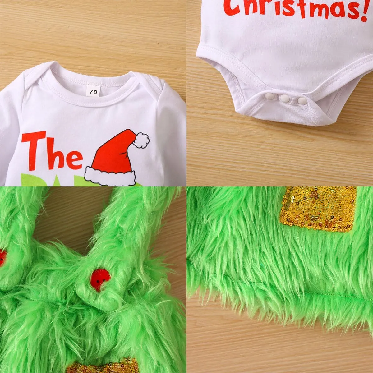 IBTOM CASTLE Newborn Baby Girls Boys Christmas Long Sleeve Romper Suspenders Fluffy Outfits Fancy Dress Up Party Clothes Set