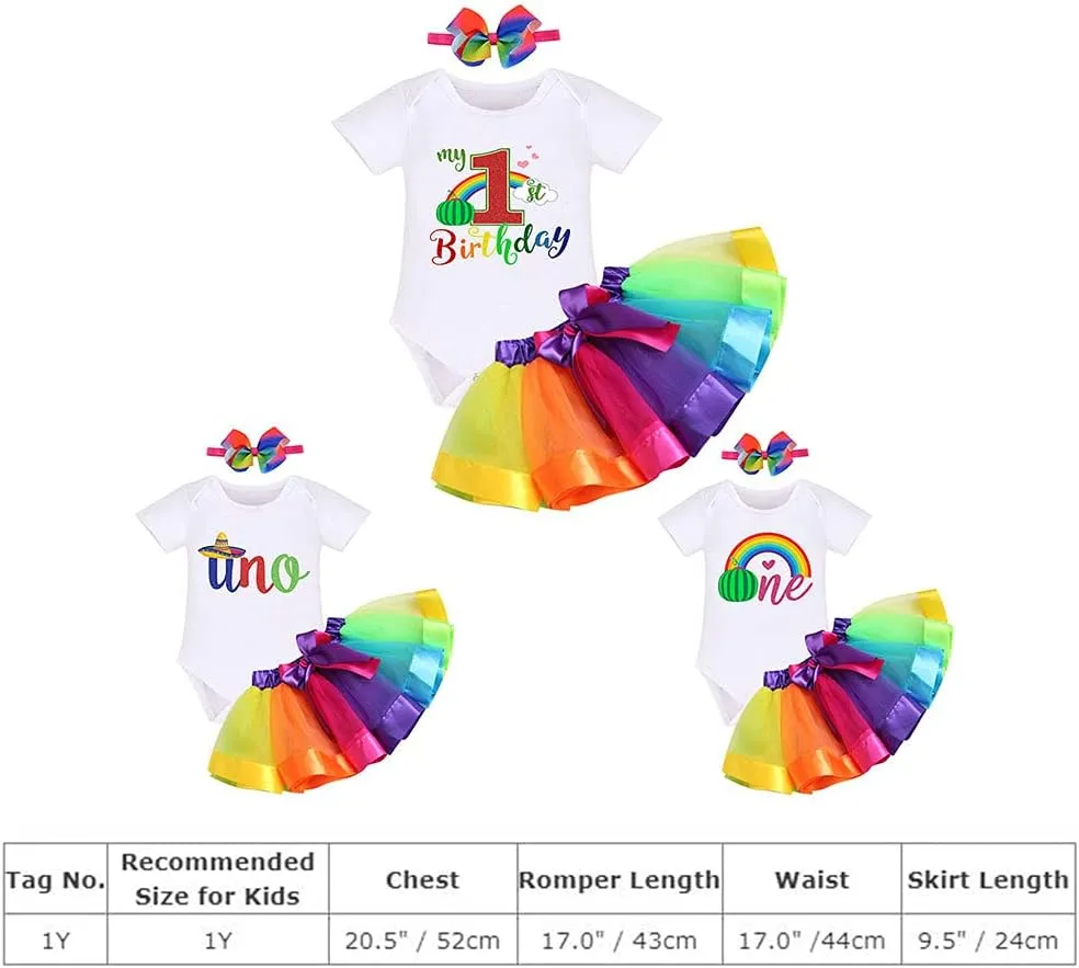 IBTOM CASTLE Watermelon 1st Birthday Rainbow Cake Smash Skirt Set with Princess Romper/Headband for Baby Girls Photo Shoot