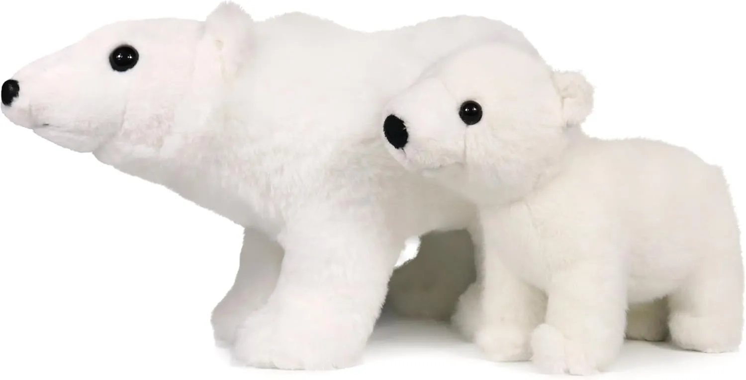 Ice King Bear Mom and Baby Stuffed Animals Set Zoo Wild Animals (Polar Bear)