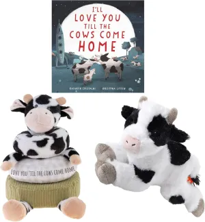 I'll Love You Till The Cows Come Home Gift Set Includes Board Book by Kathryn Cristaldi, Stephen Joseph Love You 'til The Cows Come Home Plush Stacker Toy, and Ecokins 8 Inch Cow Soft Stuffed Animal
