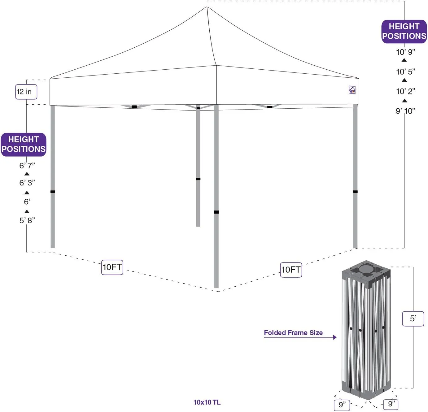 Impact 10' x10' Pop Up Canopy Tent with Sidewalls, Recreational Grade Steel Frame, Includes 2 Sidewalls and 2 Zippered Sidewalls, Roller Bag, Royal Blue