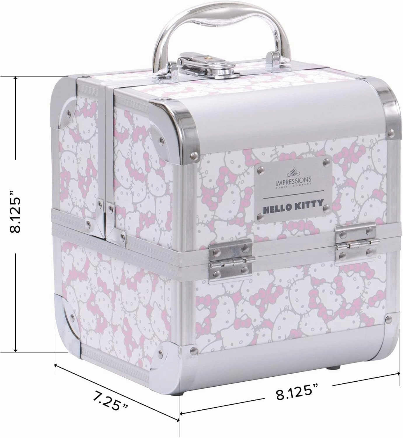 Impressions Vanity Hello Kitty SlayCube Makeup Travel Case with Durable Outer, Makeup Organizer Case in Portable Size with 2 Extendable Trays and Flip Top Mirror (White/Pink)