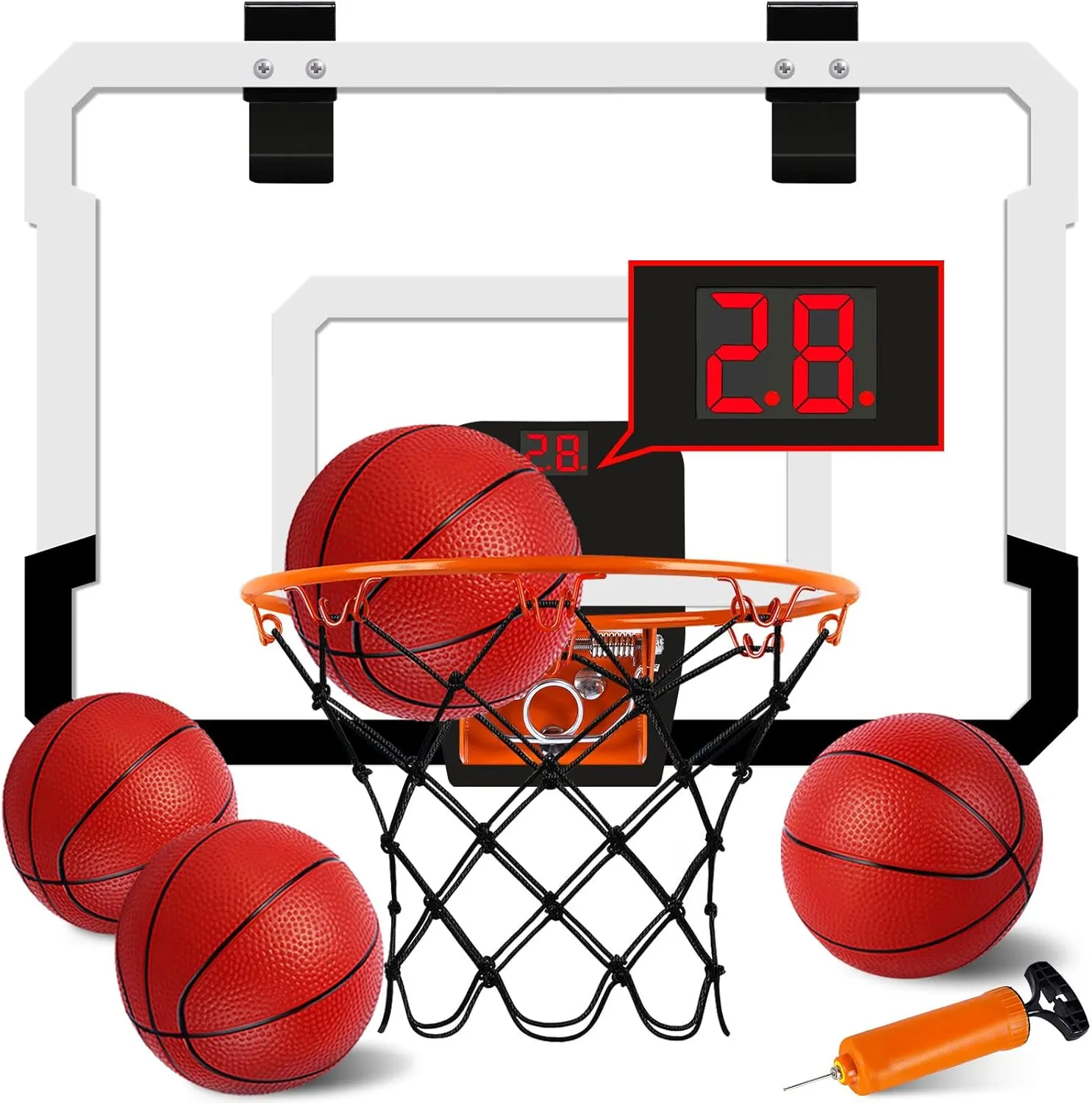 Indoor Mini Basketball Hoop with Electronic Scoreboard - Over The Door for & Wall Office Room Score 4 Balls Foldable Kids, Teens, Adults