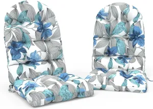 Indoor/Outdoor Adirondack Chair Cushions 44 x 19 x 4 Inch, Tufted Outdoor Rocking Chair Cushion, Anti-Slip High Back Patio Chair Cushions, Set of 2, Clemens Noir Blue