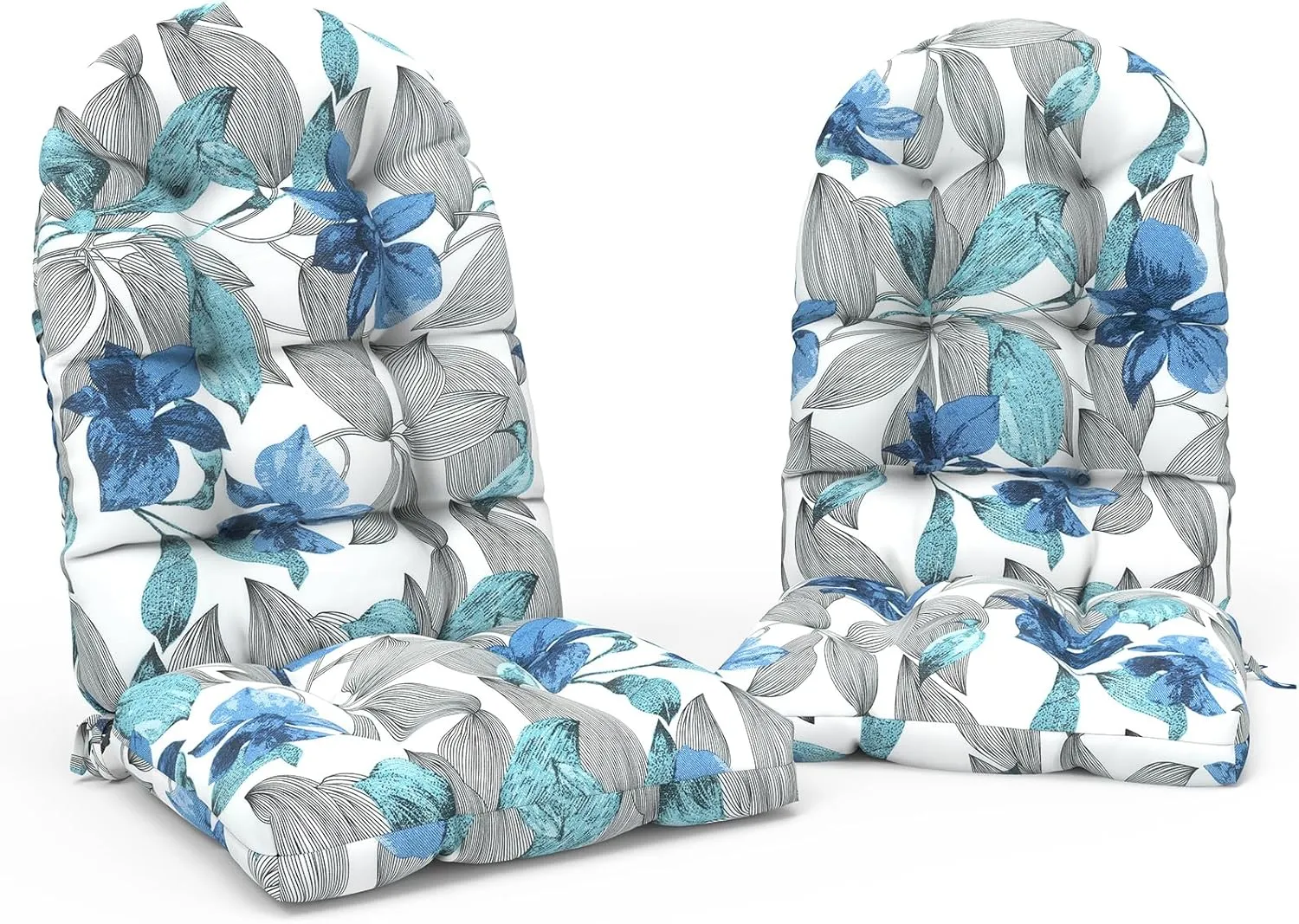 Indoor/Outdoor Adirondack Chair Cushions 44 x 19 x 4 Inch, Tufted Outdoor Rocking Chair Cushion, Anti-Slip High Back Patio Chair Cushions, Set of 2, Clemens Noir Blue