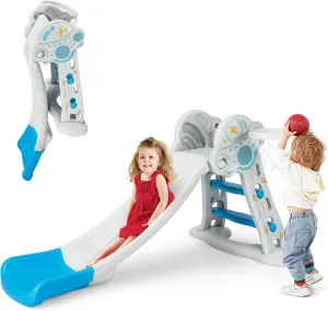 INFANS Toddler Slide, 3 in 1 Foldable Kids Slide Indoor Slideway for Age 18  Months with Basketball Hoop, Outdoor Climber Freestanding Playset, Extra Long Slipping Slope Sturdy Plastic Playground Toy