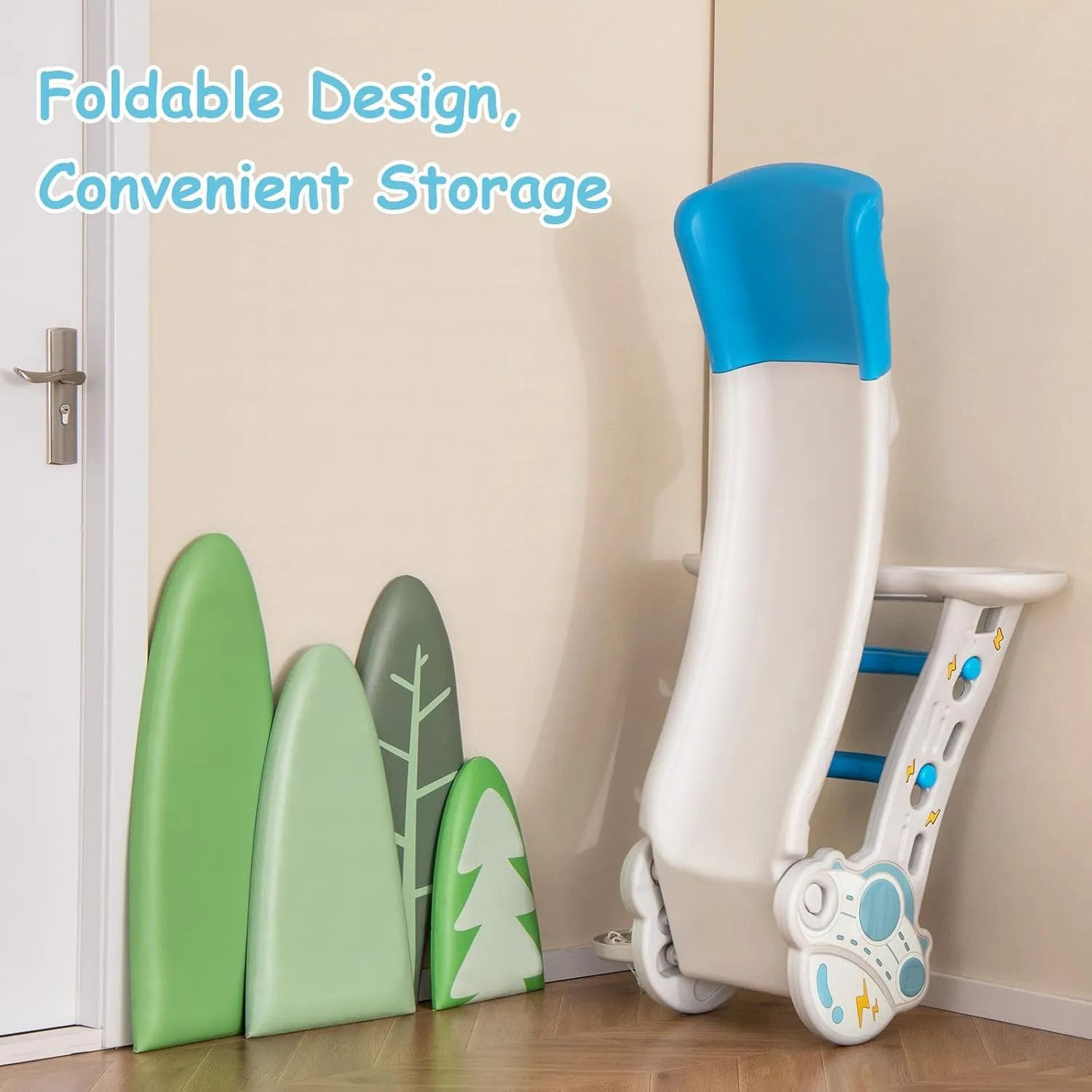 INFANS Toddler Slide, 3 in 1 Foldable Kids Slide Indoor Slideway for Age 18  Months with Basketball Hoop, Outdoor Climber Freestanding Playset, Extra Long Slipping Slope Sturdy Plastic Playground Toy