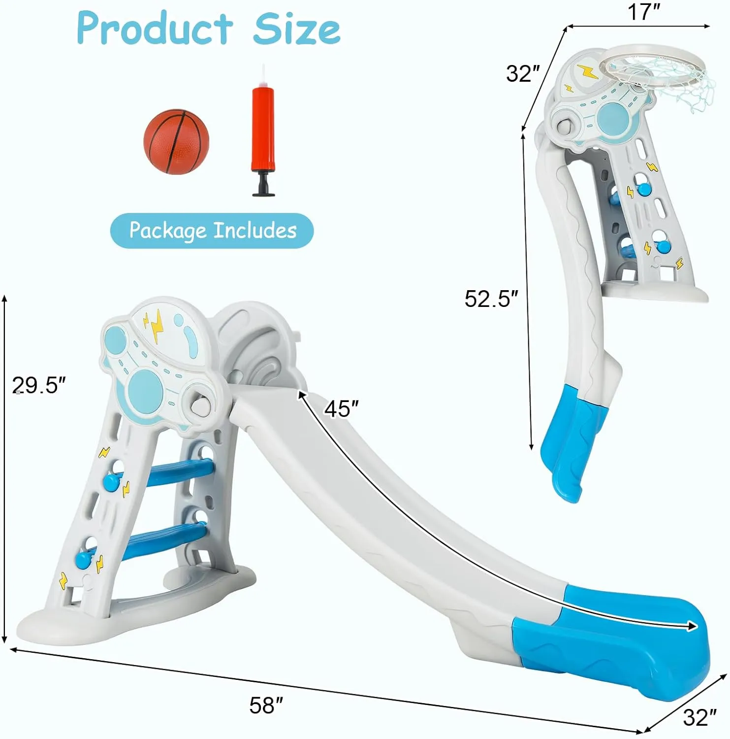 INFANS Toddler Slide, 3 in 1 Foldable Kids Slide Indoor Slideway for Age 18  Months with Basketball Hoop, Outdoor Climber Freestanding Playset, Extra Long Slipping Slope Sturdy Plastic Playground Toy