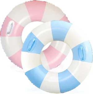 Inflatable Pool Floats for Adults- 2 Pack Striped Floaties Pool Tubes Swim Rings with Handles Inflatable Pool Float for Swimming Pool Party Lake Beach Adults