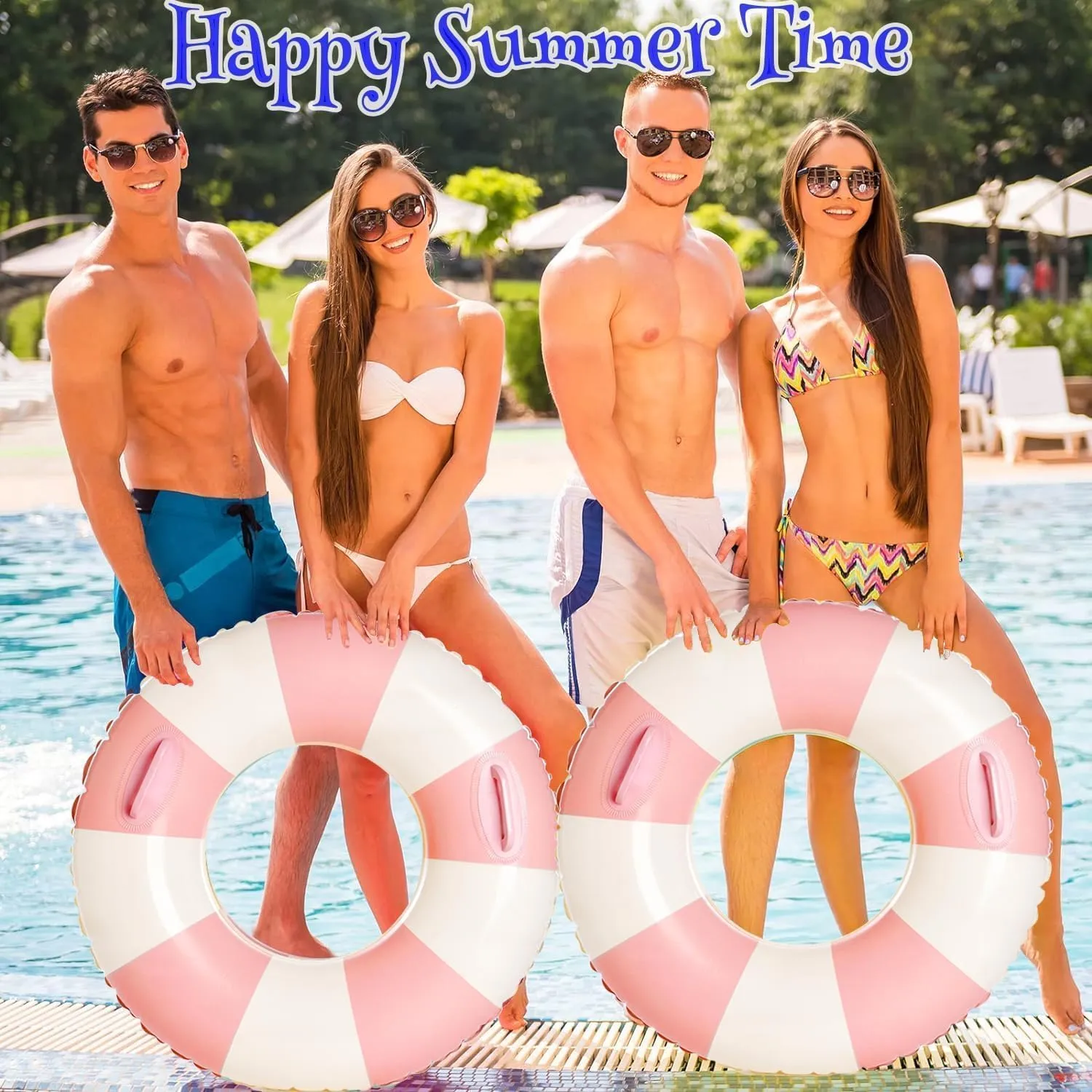 Inflatable Pool Floats for Adults- 2 Pack Striped Floaties Pool Tubes Swim Rings with Handles Inflatable Pool Float for Swimming Pool Party Lake Beach Adults