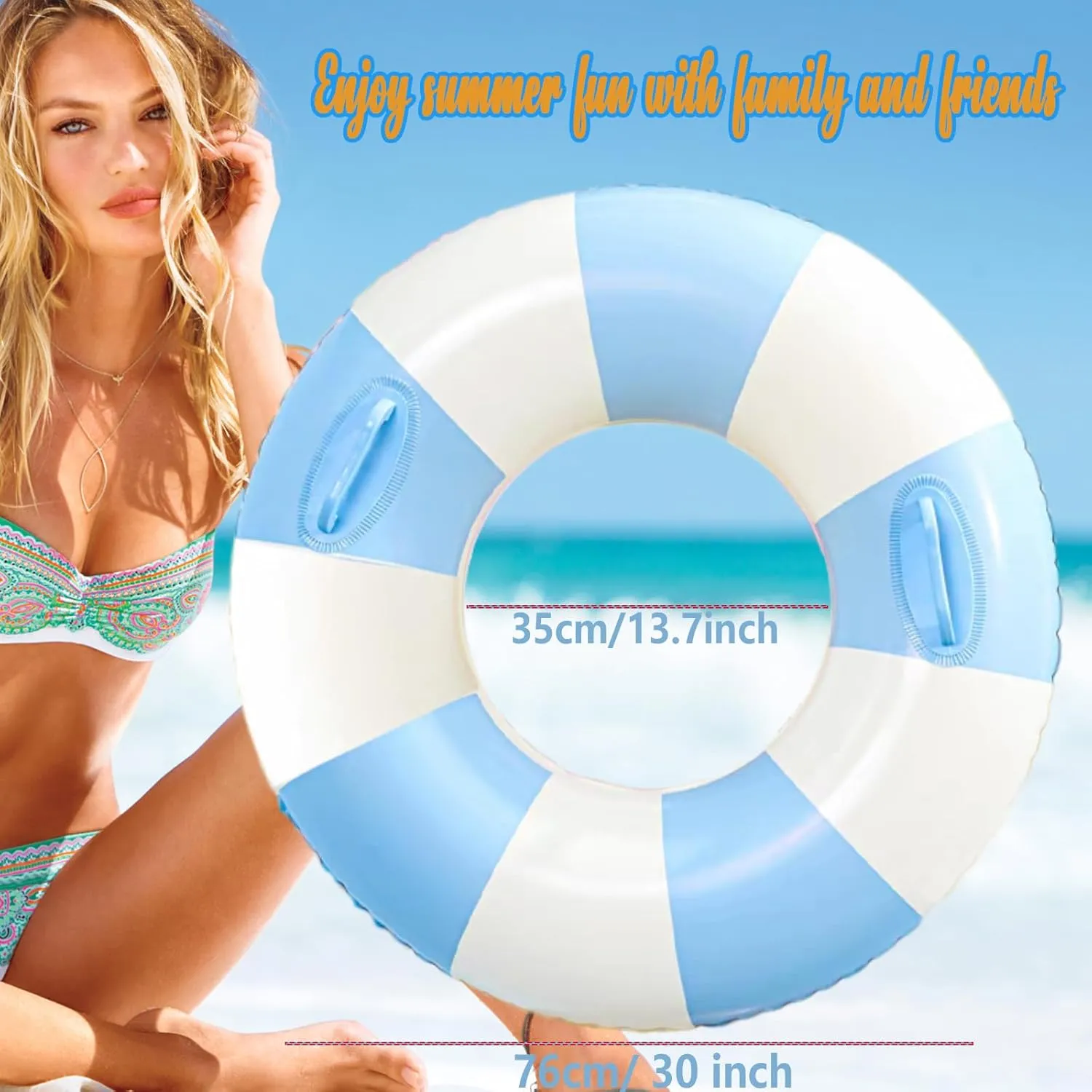 Inflatable Pool Floats for Adults- 2 Pack Striped Floaties Pool Tubes Swim Rings with Handles Inflatable Pool Float for Swimming Pool Party Lake Beach Adults