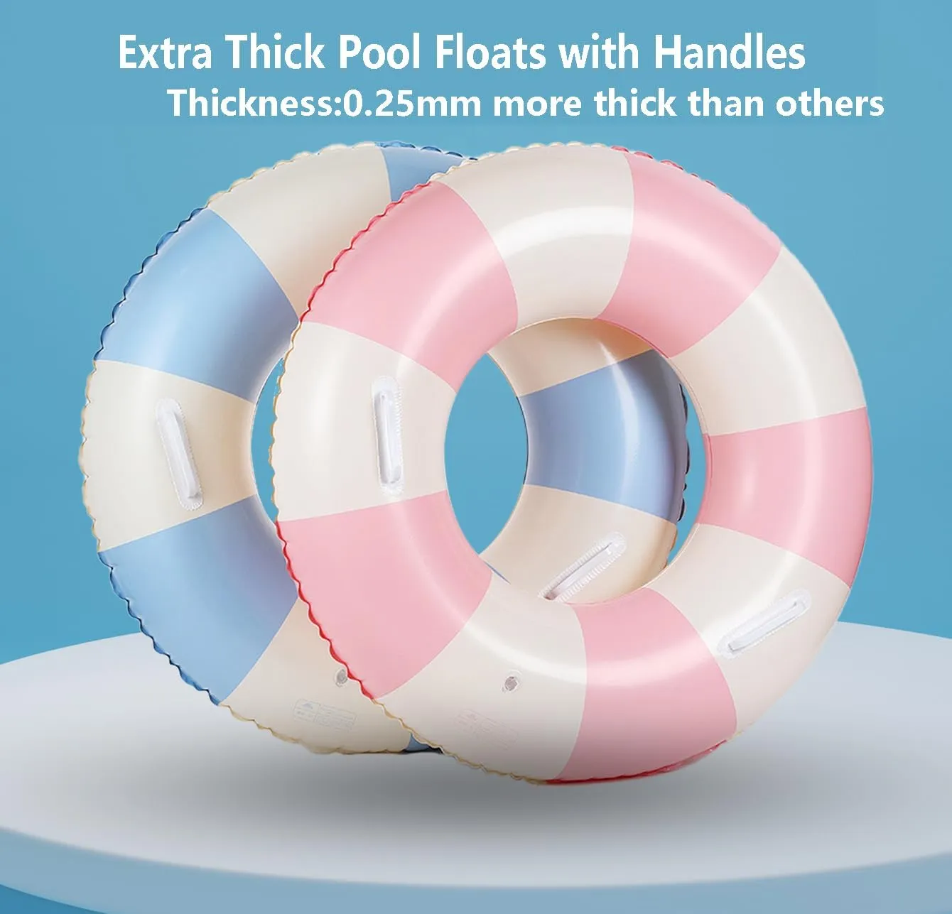 Inflatable Pool Floats for Adults- 2 Pack Striped Floaties Pool Tubes Swim Rings with Handles Inflatable Pool Float for Swimming Pool Party Lake Beach Adults