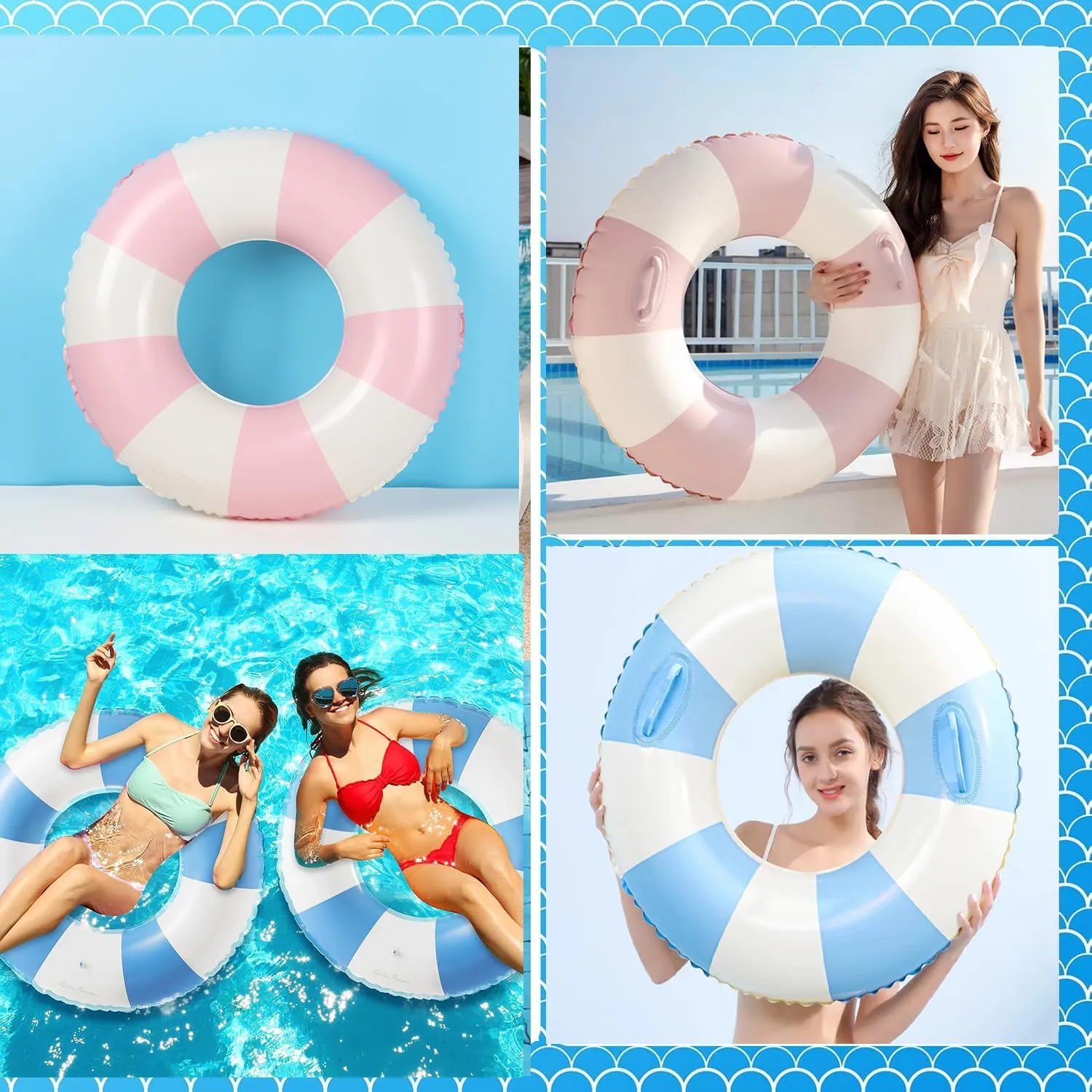 Inflatable Pool Floats for Adults- 2 Pack Striped Floaties Pool Tubes Swim Rings with Handles Inflatable Pool Float for Swimming Pool Party Lake Beach Adults