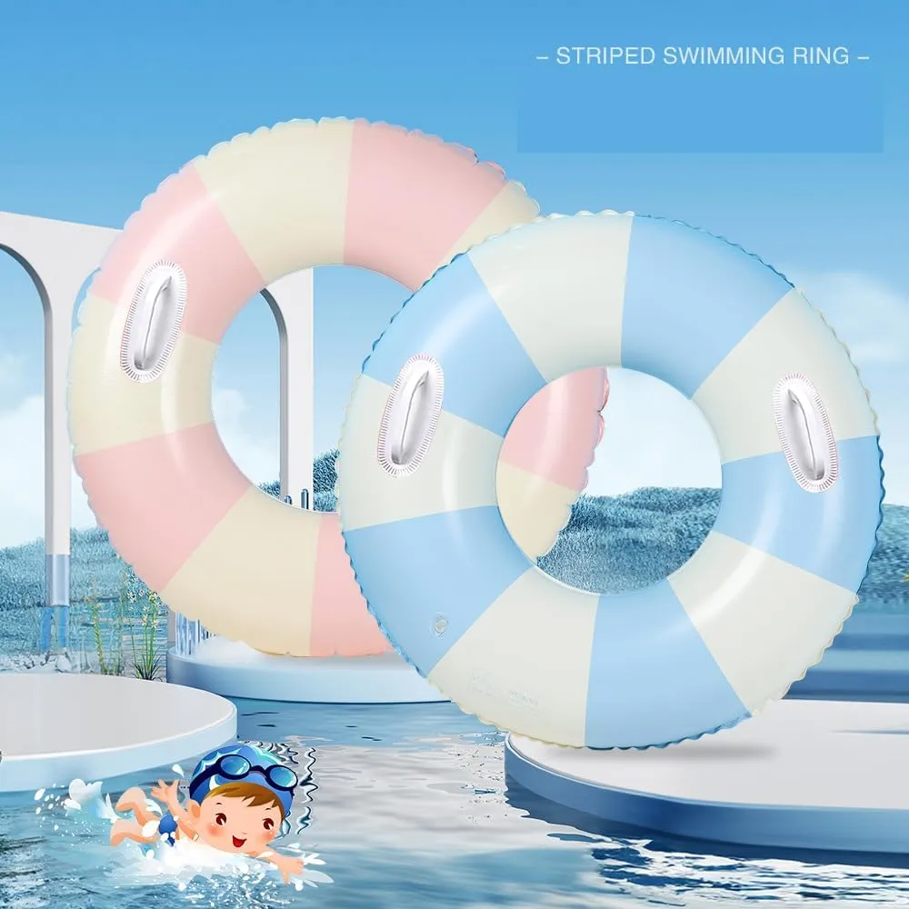 Inflatable Pool Floats for Adults- 2 Pack Striped Floaties Pool Tubes Swim Rings with Handles Inflatable Pool Float for Swimming Pool Party Lake Beach Adults