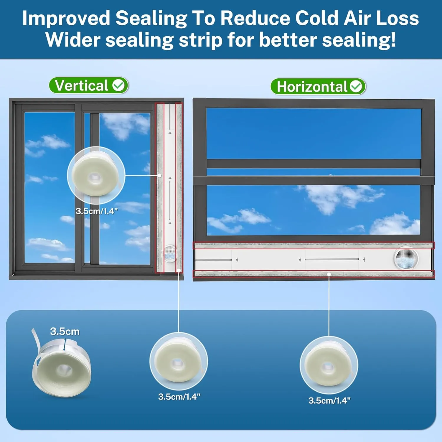 Insputer Portable AC Window Vent Kit with 5.9" Exhaust Hose & Coupler, Universal Adjustable Air Conditioner Window Seal Kit for Sliding Vertical/Horizontal Windows (4 Pcs)