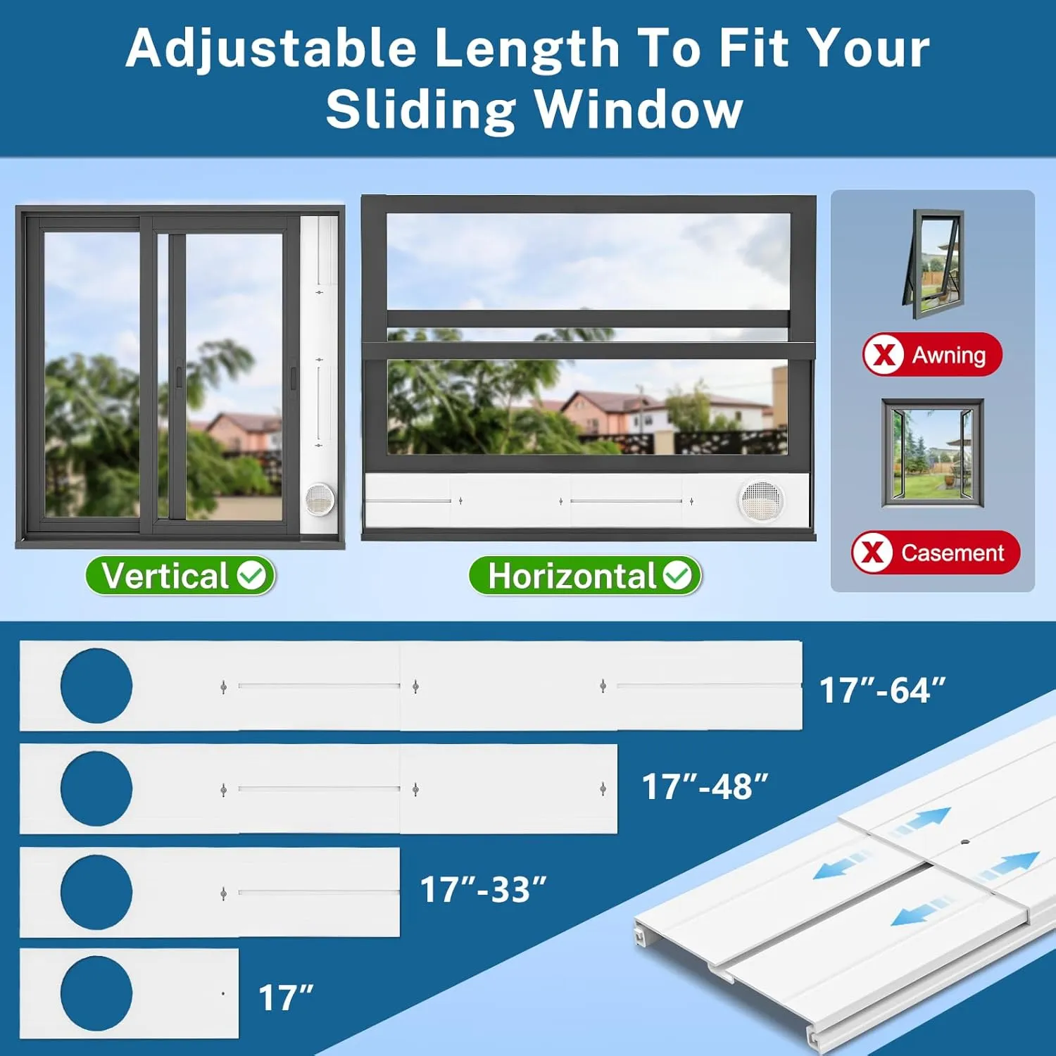 Insputer Portable AC Window Vent Kit with 5.9" Exhaust Hose & Coupler, Universal Adjustable Air Conditioner Window Seal Kit for Sliding Vertical/Horizontal Windows (4 Pcs)