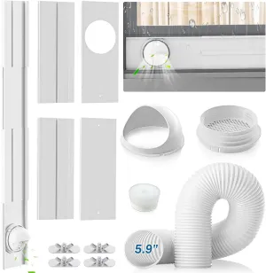 Insputer Portable AC Window Vent Kit with 5.9" Exhaust Hose & Coupler, Universal Adjustable Air Conditioner Window Seal Kit for Sliding Vertical/Horizontal Windows (4 Pcs)