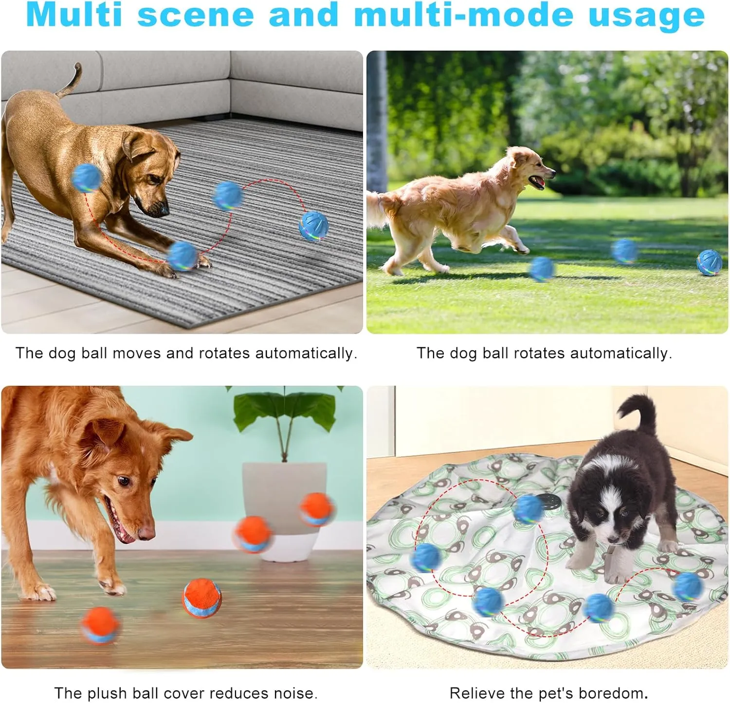 Interactive Dog Toys Ball with Remote Control LED Lights, Durable Rubber Peppy Pet Ball for Medium Large Dogs, Automatic Moving, 3.2-in Blue