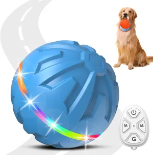 Interactive Dog Toys Ball with Remote Control LED Lights, Durable Rubber Peppy Pet Ball for Medium Large Dogs, Automatic Moving, 3.2-in Blue