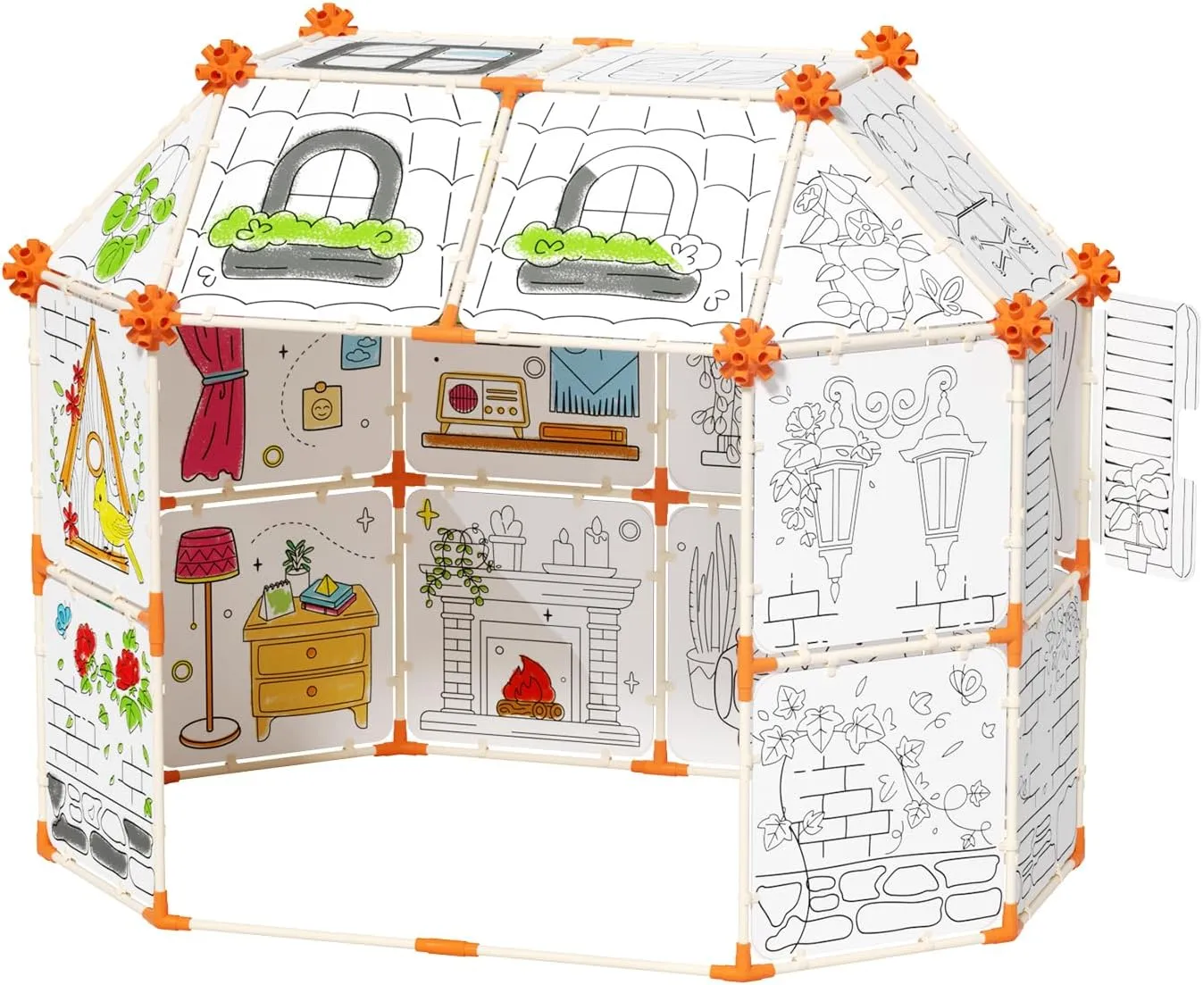 Interactive Kids Doodle Tent, Decorate and Personalize a Cardboard Fort, 328 Pieces Buildable Kids Play Tent, for 3  Years Old Boys and Girls STEM Building
