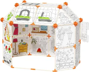 Interactive Kids Doodle Tent, Decorate and Personalize a Cardboard Fort, 328 Pieces Buildable Kids Play Tent, for 3  Years Old Boys and Girls STEM Building