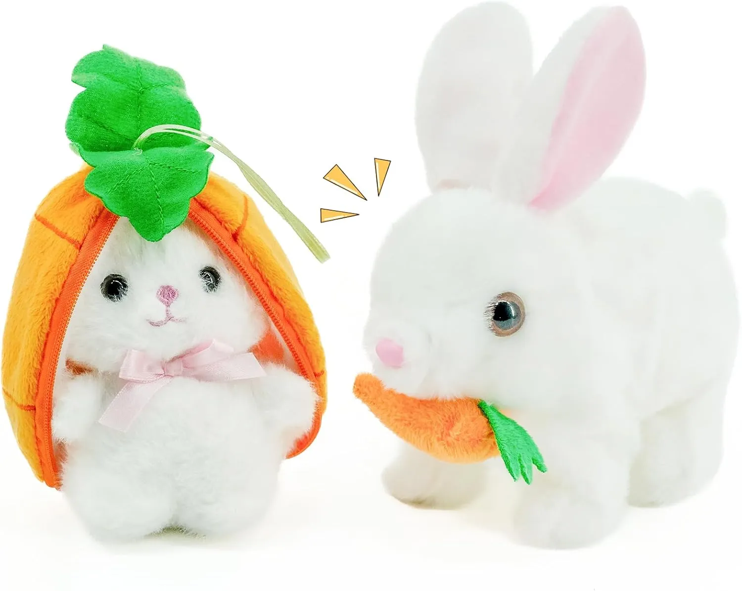 Interactive Plush Bunny Toy Set - Talking & Walking Electric Rabbit Duo with Carrot Surprise - Soft Safe Easter & Birthday Gift for Toddlers & Babies, White