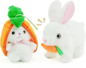 Interactive Plush Bunny Toy Set - Talking & Walking Electric Rabbit Duo with Carrot Surprise - Soft Safe Easter & Birthday Gift for Toddlers & Babies, White
