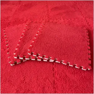 Interlocking Plush Carpet Tiles,30cm Square Foam Mats,Fluffy Play Mat Set,Splicing Floor Rugs Tiles with Edges,Puzzle Floor Mat for Living Room,96pcs/92.16sq.ft(Color:Red)