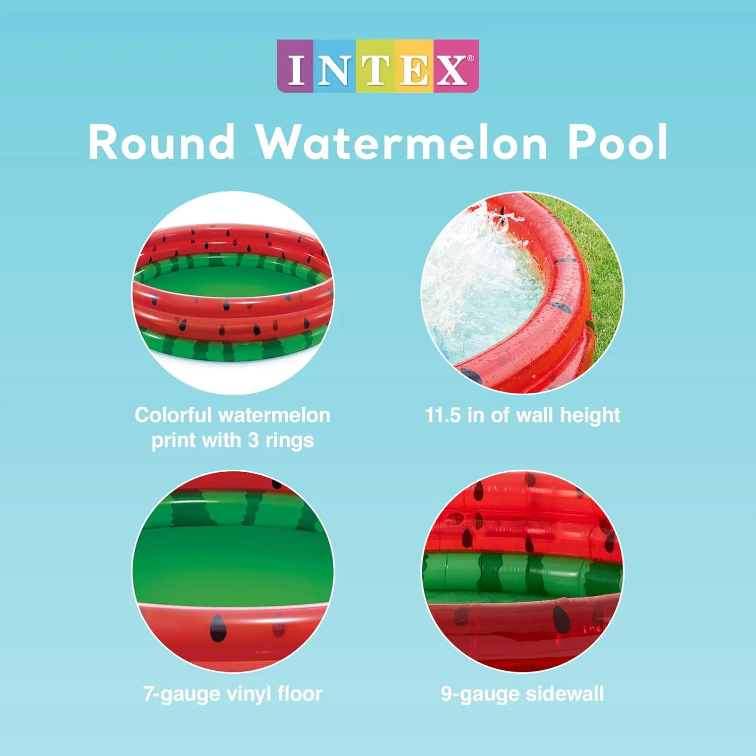 Intex 66-Inch Round Inflatable Outdoor Kids Swimming and Wading Watermelon Pool for Ages 2 and Up