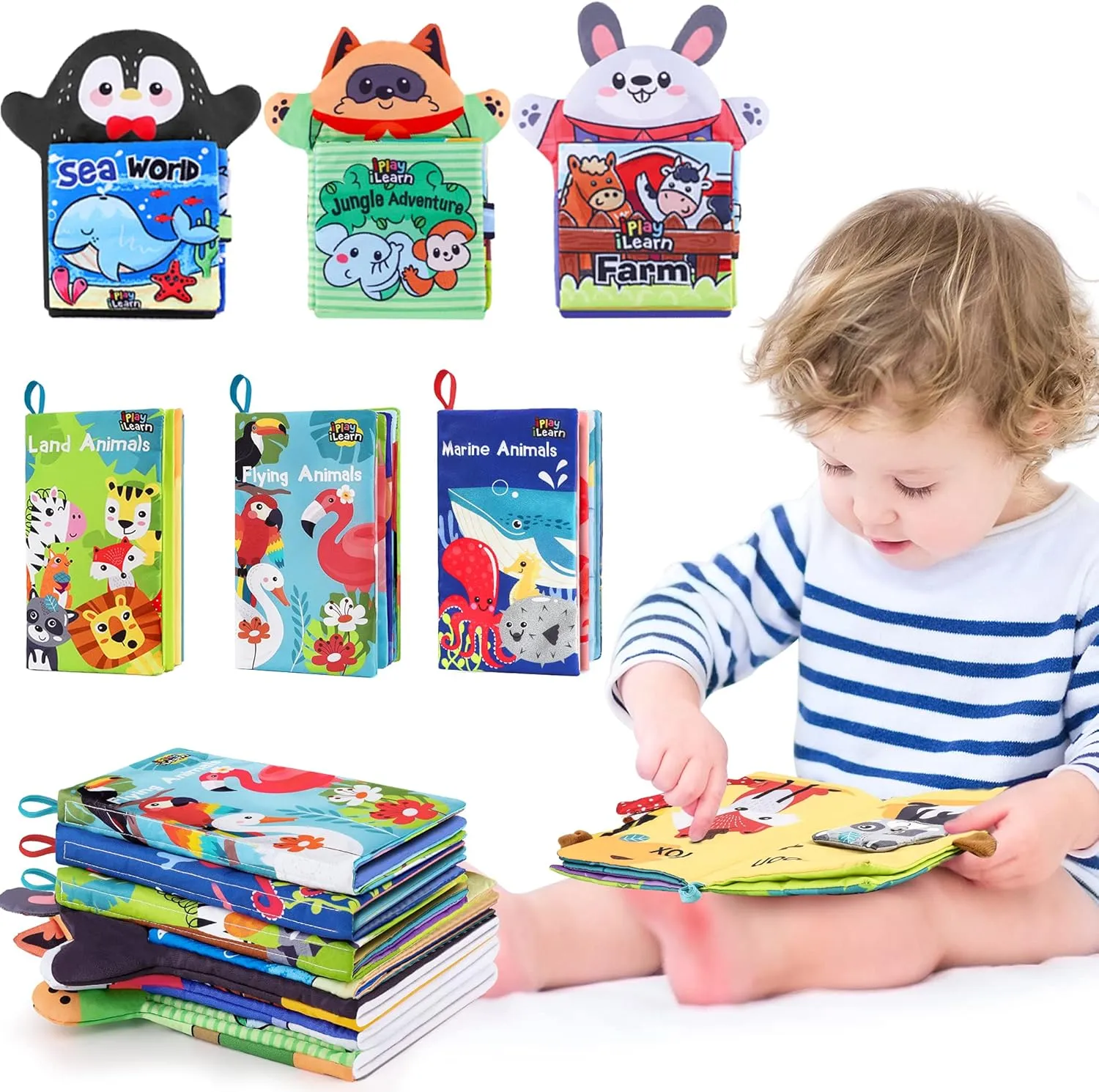 iPlay, iLearn Soft Baby Books 1 Year Old, Babies Animal Cloth Book 6-12 Month, Infant Touch Feel Crinkle Book, Toddler Carseat Crib Bedtime Toy, Newborn Birthday Easter Gift 9 18M 2 3 Yr Kid Boy Girl