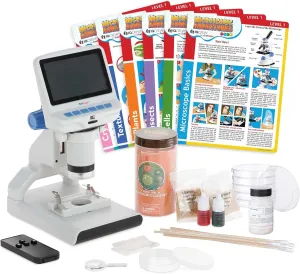 IQCREW - 1080P HD Portable LCD Digital Color Microscope Including microSD Memory Card, Introduction to Microbiology Kit, Microbiology Science Fair Kit, and Experiment Cards - DM140-BAC