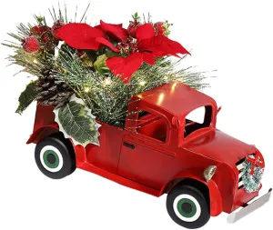 Iron Classic Red Truck Model Miniature Car Ornament for Home Decor for Festivals and Holidays Design with Bright Light for Miniature Decoration and Dollhouses
