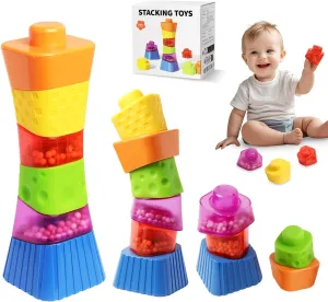Irregular Maracas Stacking Blocks Toys, Montessori Toys for 1   Year Old, 6 PCS Stackable Educational Sensory Toy, 1   2 3 Old Boy or Girl Kids Gifts