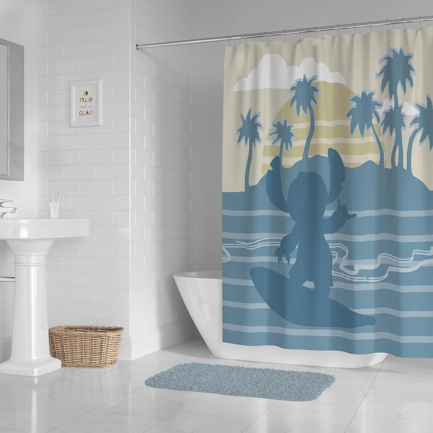 Jay Franco Disney Lilo and Stitch Shower Curtain - Licensed Bathroom Décor for Kids or Teens - 70 x 72 Inch Washable Fabric Curtain