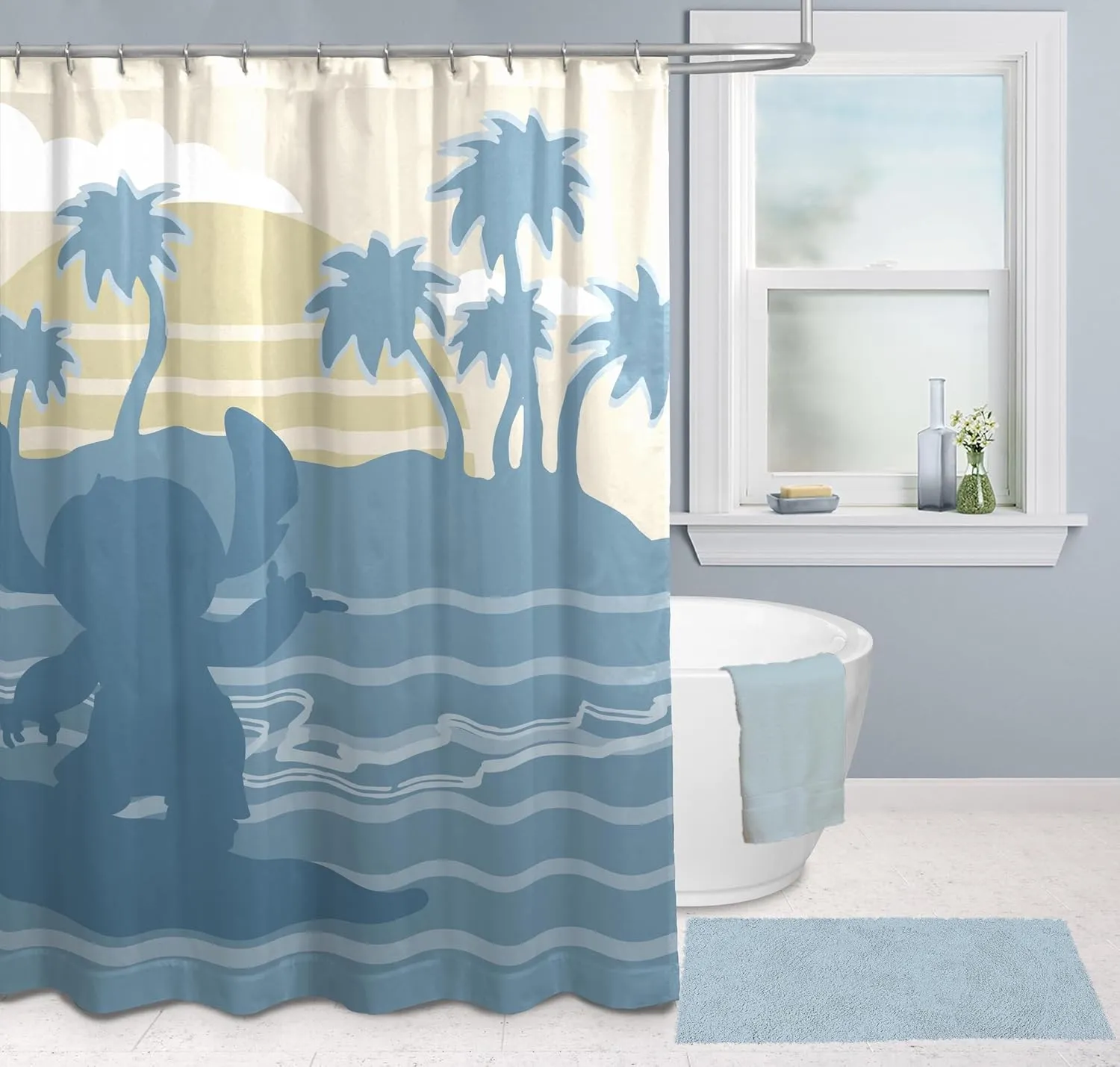 Jay Franco Disney Lilo and Stitch Shower Curtain - Licensed Bathroom Décor for Kids or Teens - 70 x 72 Inch Washable Fabric Curtain