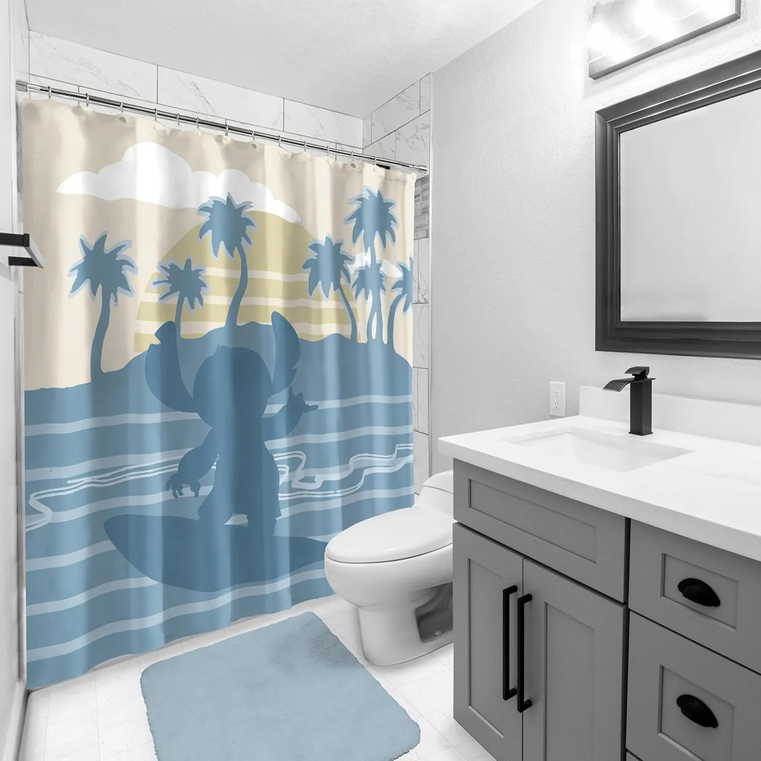 Jay Franco Disney Lilo and Stitch Shower Curtain - Licensed Bathroom Décor for Kids or Teens - 70 x 72 Inch Washable Fabric Curtain