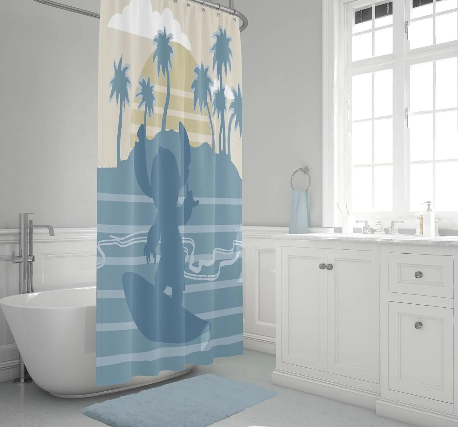 Jay Franco Disney Lilo and Stitch Shower Curtain - Licensed Bathroom Décor for Kids or Teens - 70 x 72 Inch Washable Fabric Curtain