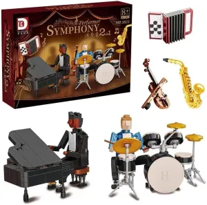 Jazz Club Band Musical Building Blocks Set: Trumpet,Guitar, Piano, Violin, Saxophone, Accordion, Harp & Drum Set – 817PCS Music Instruments Ensemble Kit for Quartet Stage Adult