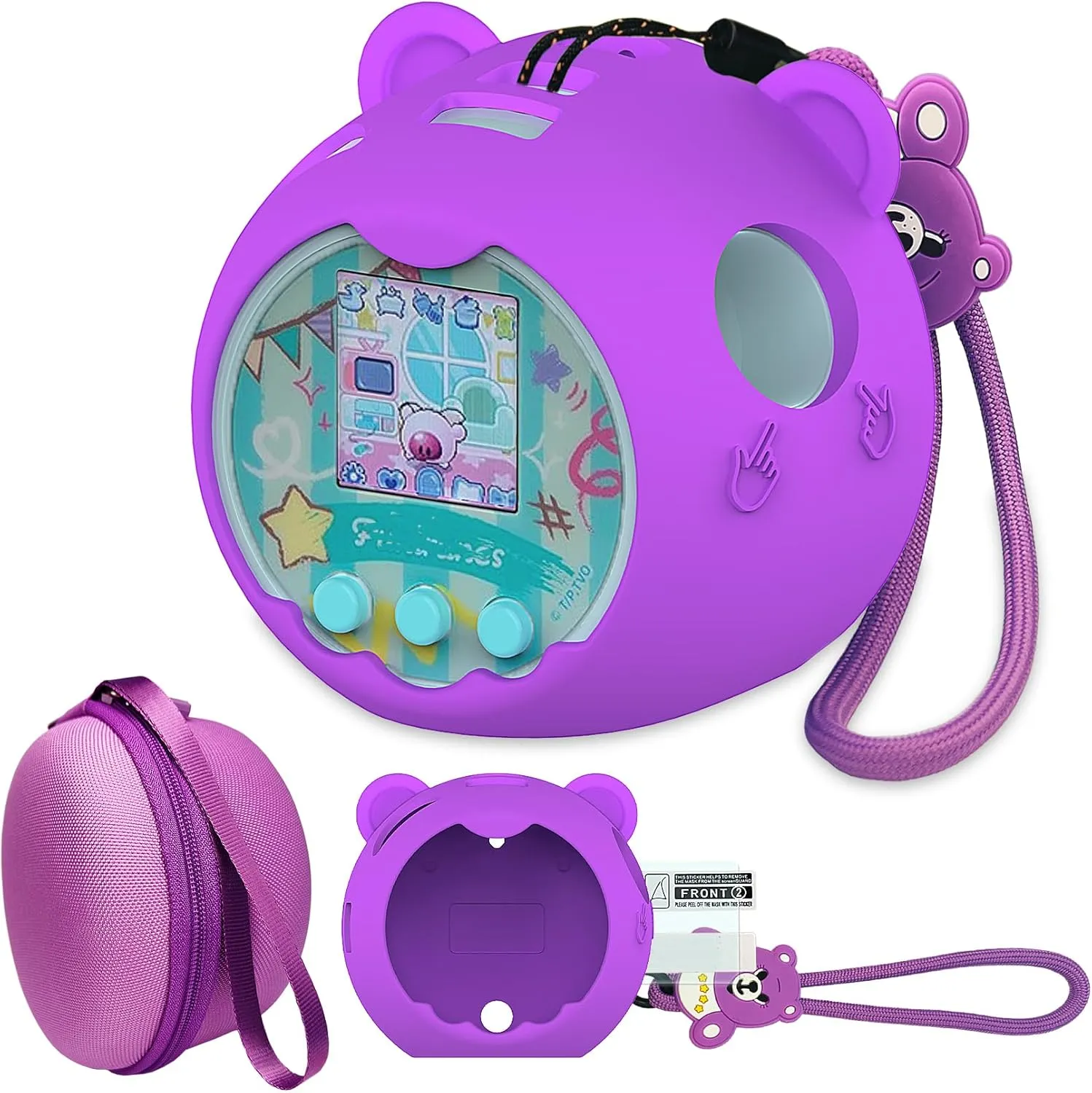 JCHPINE Hard Carrying Case and Silicone Cover Compatible with Punirunes Interactive Digital Toy, Protective Case for Punirunes Virtual Pet Squishy Characters with Screen Protector (Purple)