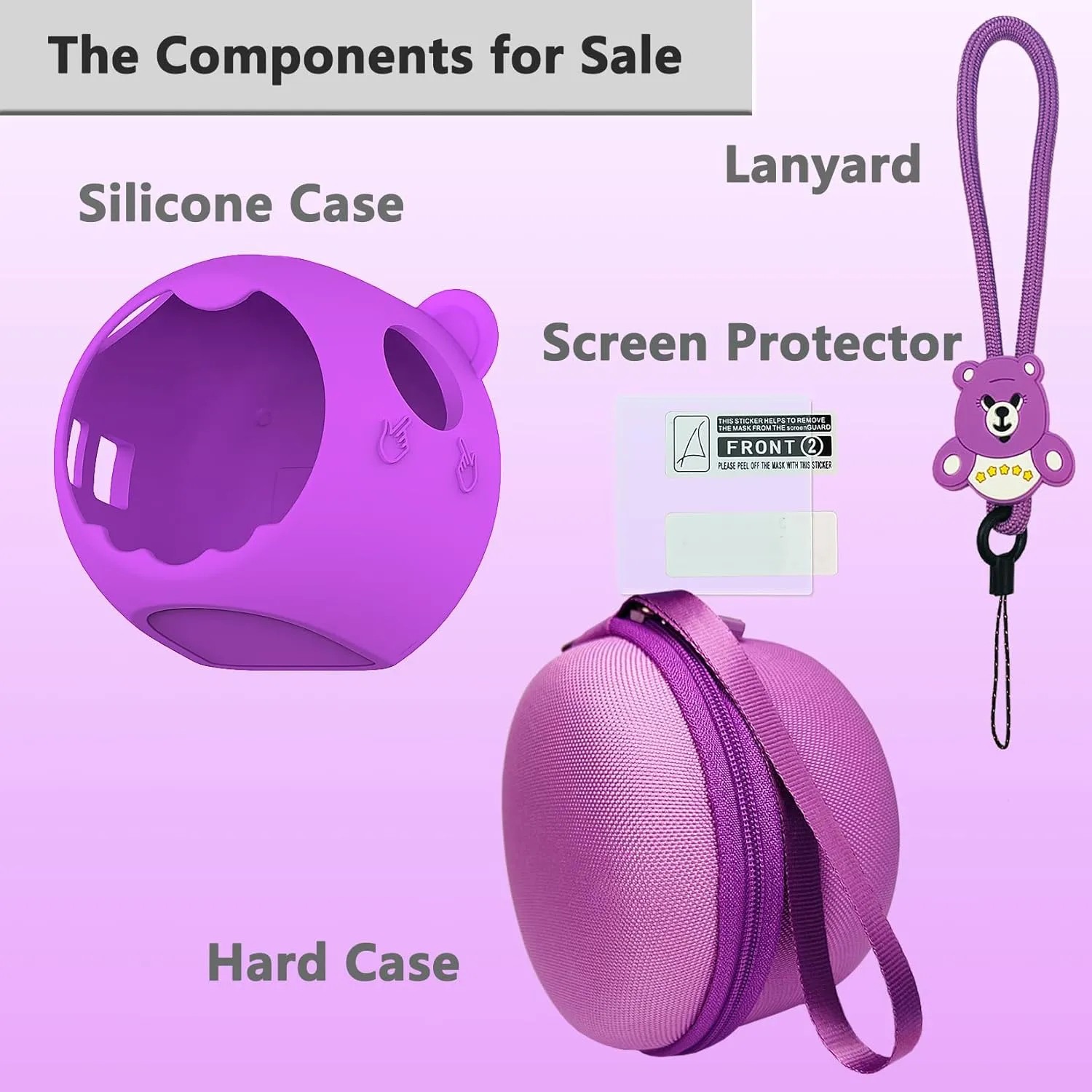 JCHPINE Hard Carrying Case and Silicone Cover Compatible with Punirunes Interactive Digital Toy, Protective Case for Punirunes Virtual Pet Squishy Characters with Screen Protector (Purple)