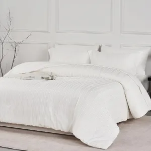 JELLYMONI Queen Comforter Set - White Striped Tufted Bedding Set for All Seasons, Fluffly Comforter (90"x90") with Pillow Shams (20"x26" 2")