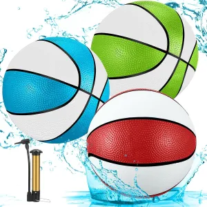 Jenaai 3 Pcs Pool Basketball 9'' Water Basketball Bulk with Pump for Swimming Indoor Mini Hoop Waterproof Pool Party Game Toy Gift for Child Adult