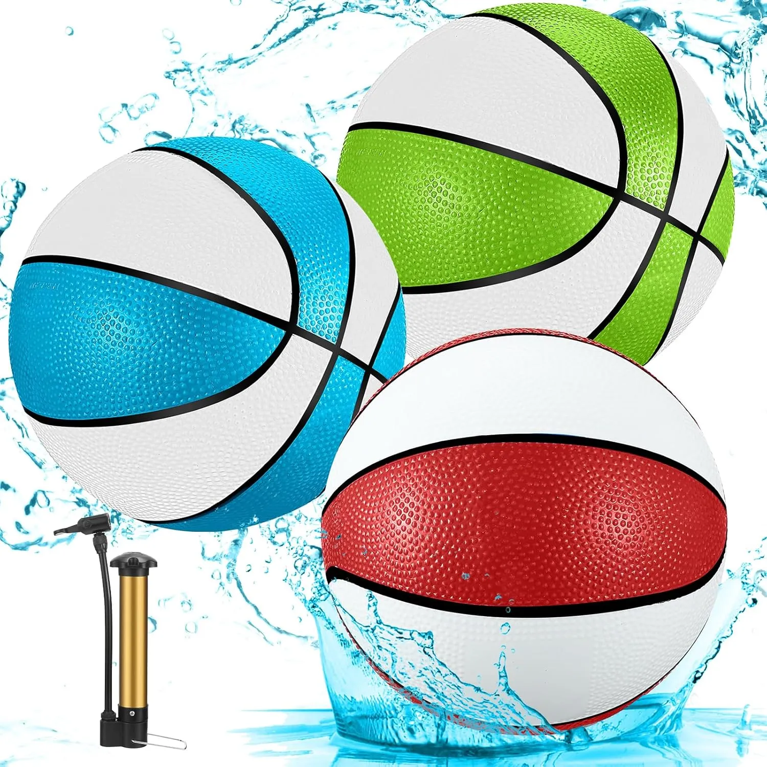 Jenaai 3 Pcs Pool Basketball 9'' Water Basketball Bulk with Pump for Swimming Indoor Mini Hoop Waterproof Pool Party Game Toy Gift for Child Adult