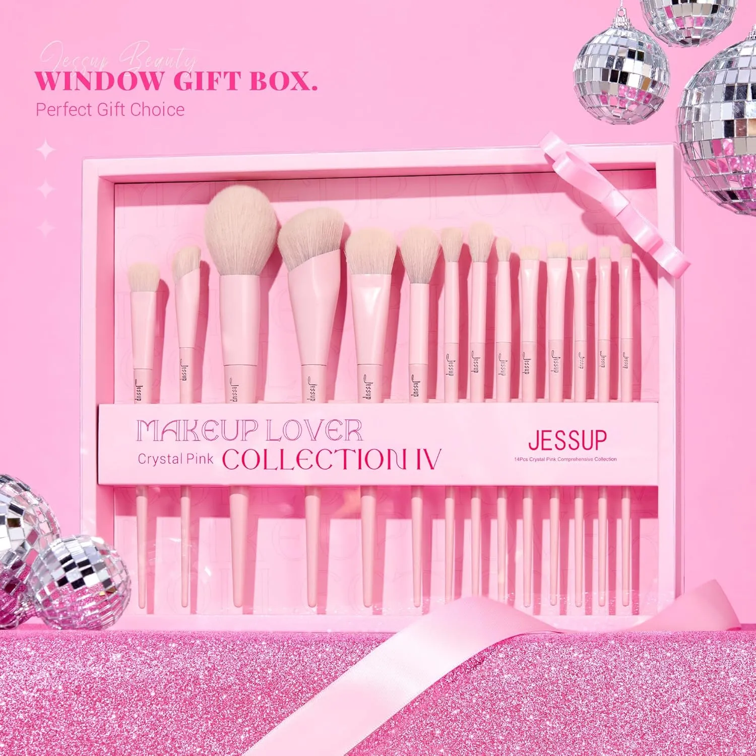 Jessup Pink Makeup Brushes Set 14Pcs Make up Brushes Premium Vegan Foundation Concealer Blush Eyeshadow Eyeliner Powder Highlighter Blending Face Brush Set with Gift Box, T495-G