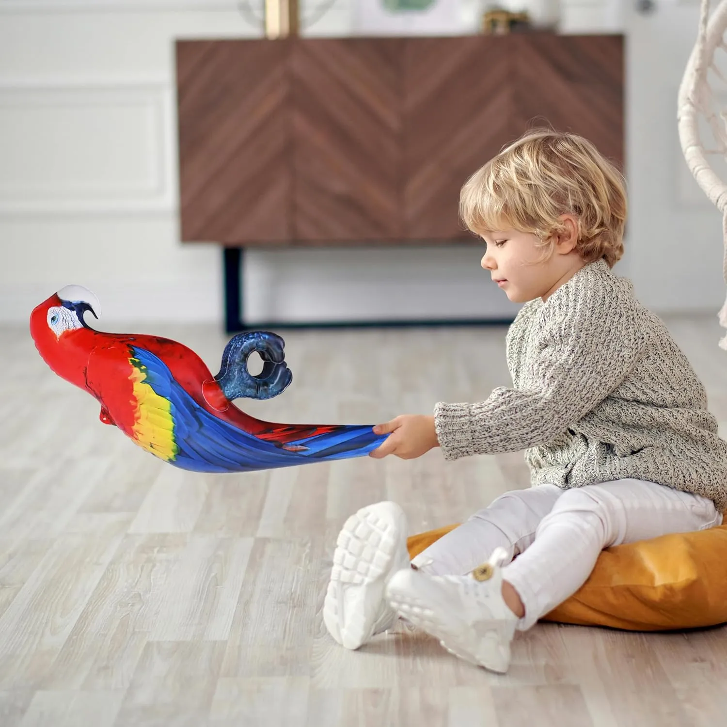 Jet Creations 24" Tall Inflatable Parrot Scarlet Macaw Yellow Red Blue Lifelike Animal Bird Figure, Pet Decor Play Theme Party Mardi Gras Pool Birthday VBS Photo Prop, Gift for Boys Girls Kids, 1pc