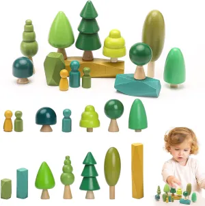 JETMHH Wooden Tree Toys Balancing Stone Blocks | Wooden Sorting Stacking Balancing Stone Rocks for Toddlers 3  | Lightweight Colorful Educational Toys (Forest)