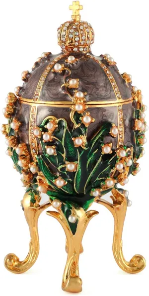 Jewelry Trinket Boxes Faberge Egg Victorian Style Ornaments Antique Craftsmanship Collection Luxurious Gift for Home Decor (Coffee)