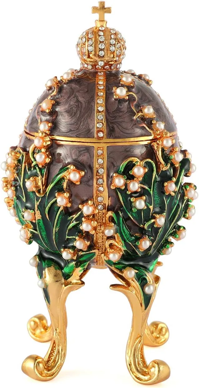 Jewelry Trinket Boxes Faberge Egg Victorian Style Ornaments Antique Craftsmanship Collection Luxurious Gift for Home Decor (Coffee)